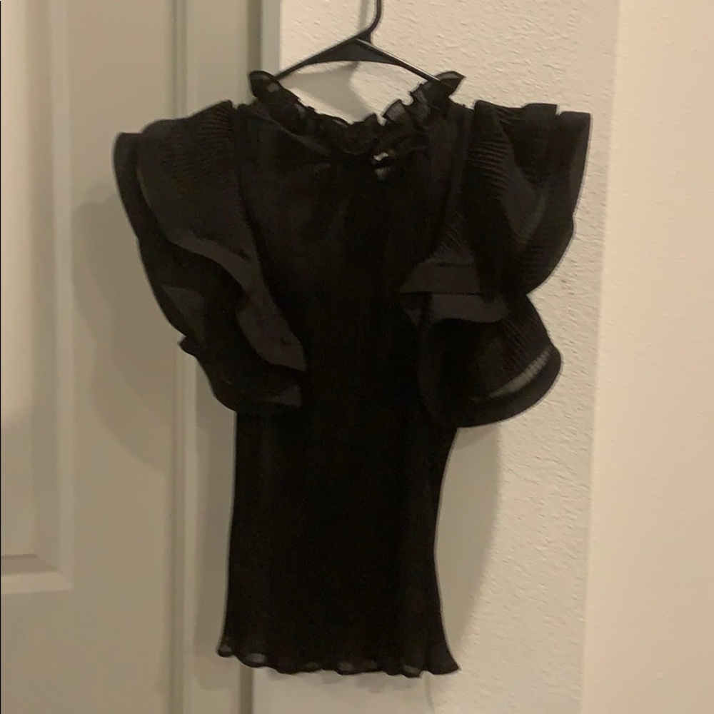 Chiffon black mock neck top